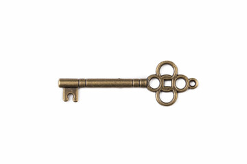 Old antique key on white background