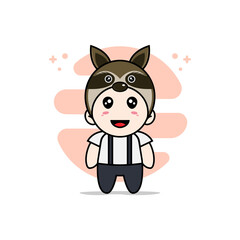 Cute geek boy character wearing fox costume.