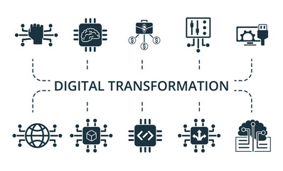 Obraz premium Digitalization icon set. Collection contain pack of pixel perfect creative icons. Digitalization elements set.