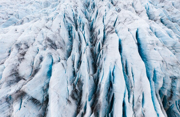 Climate change matters. Iceland. Destruction of the glacier in Iceland due to global warming. Aerial view on the glacier. Famous place in Iceland. Travel image.