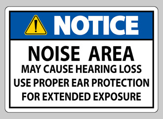 Notice PPE Sign, Noise Area May Cause Hearing Loss, Use Proper Ear Protection For Extended Exposure