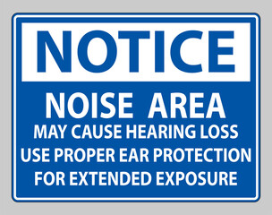 Notice PPE Sign, Noise Area May Cause Hearing Loss, Use Proper Ear Protection For Extended Exposure