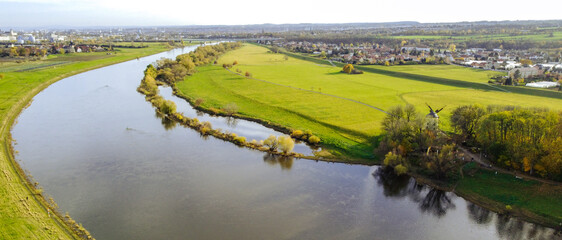 Airview Elbe river in Serkowitz near Dresden