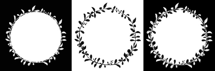 Set of circle frames with blueberry and cowberry leafs