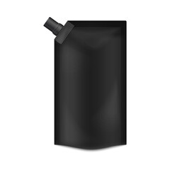 Blank black food doypack realistic mockup vector illustration isolated.
