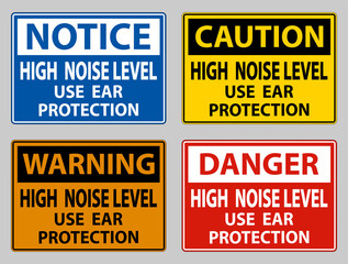 High Noise Level Use Ear Protection on White Background
