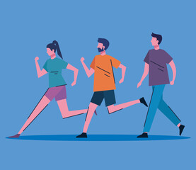 young people running and walking characters vector illustration design
