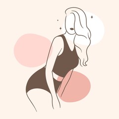 Illustration vector graphic of beauty woman long hair standing line art style, perfect for Beauty Concept, t-Shirt Print, postcard, poster, tattoos, painting