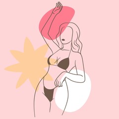 Illustration vector graphic of sexy woman with bikini line art style, perfect for Beauty Concept, t-Shirt Print, postcard, poster, tattoos, painting