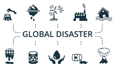 Global Disaster icon set. Collection contain pack of pixel perfect creative icons. Global Disaster elements set