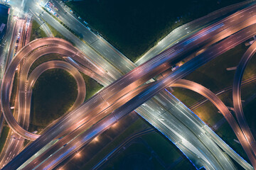 Traffic Circle Aerial View, Traffic concept image, gongguan traffic circle birds eye night view use the drone in New Taipei City, Taiwan.
