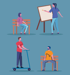 young people practicing activities characters vector illustration design