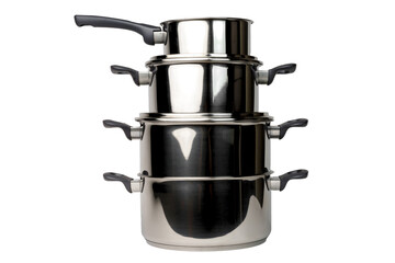 Chrome-plated stainless steel Pan Set for Induction Panel on insulated white background