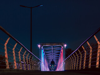 colorful architecture of the overpass at night