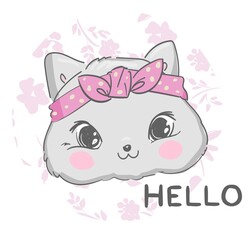 Cute Cat sketch illustration vector, print design cat, children print on t-shirt. Hand Drawn cat.