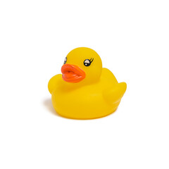 yellow rubber duck - bath toy isolated on white with shadow