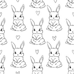 Seamless Pattern Rabbit. Hand Drawn Bunny, print design rabbit background. Vector Seamless. Print Design Textile for Kids Fashion.