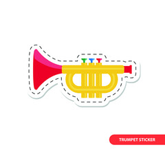 Vector image. Children's sticker of a beautiful trumpet.
