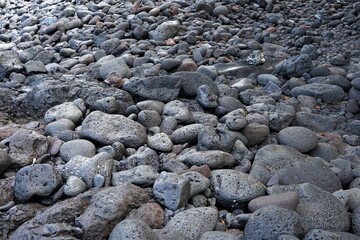 close up view of smooth polished stones washed ashore on the beach - 濡れた石 海岸	
