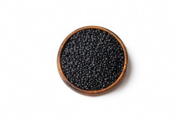 Black beluga lentils on the white background