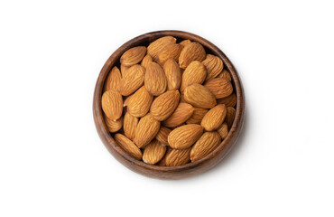 Dried almond on the white background