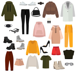 set, collection of fashionable womens clothing and accessories
