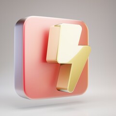 Lightning Bolt icon. Golden Lightning Bolt symbol on red matte gold plate.