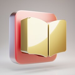 Open Book icon. Golden Open Book symbol on red matte gold plate.