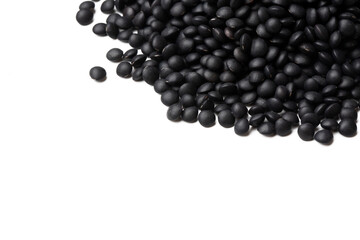 Black beluga lentils on the white background