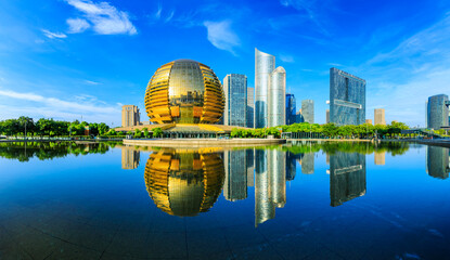 Modern city skyline and buildings in Hangzhou,China.
