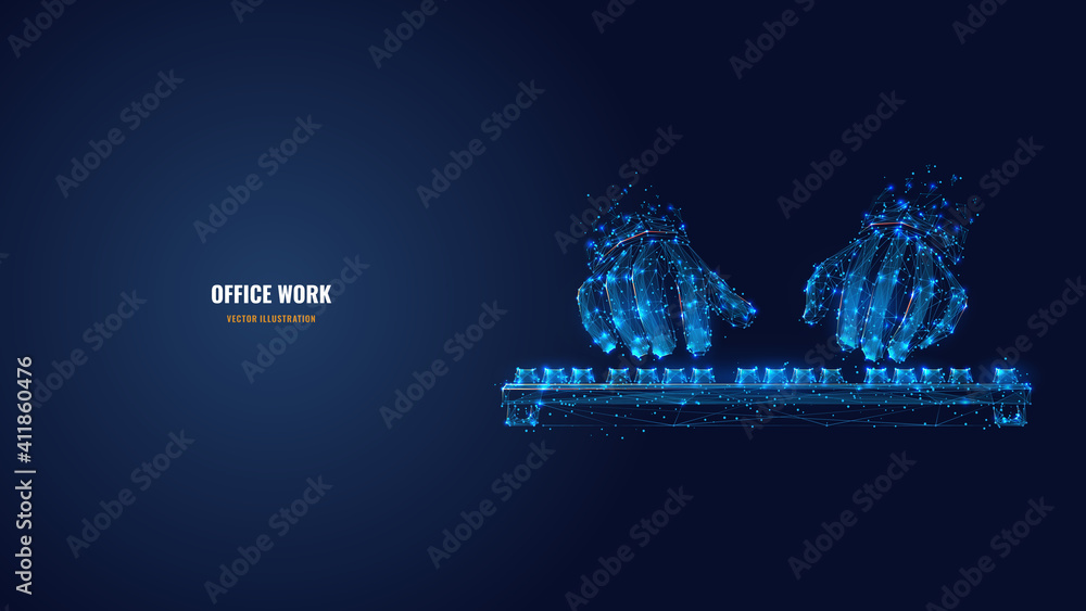 Leinwandbilder abstract 3d human hands typing on computer or laptop keyboard. office work, workplace or business co
