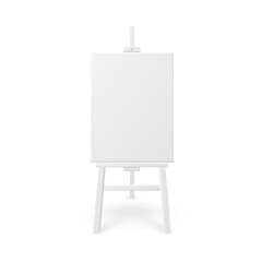 Vertically placed white artboard on easel realistic vector illustration isolated.