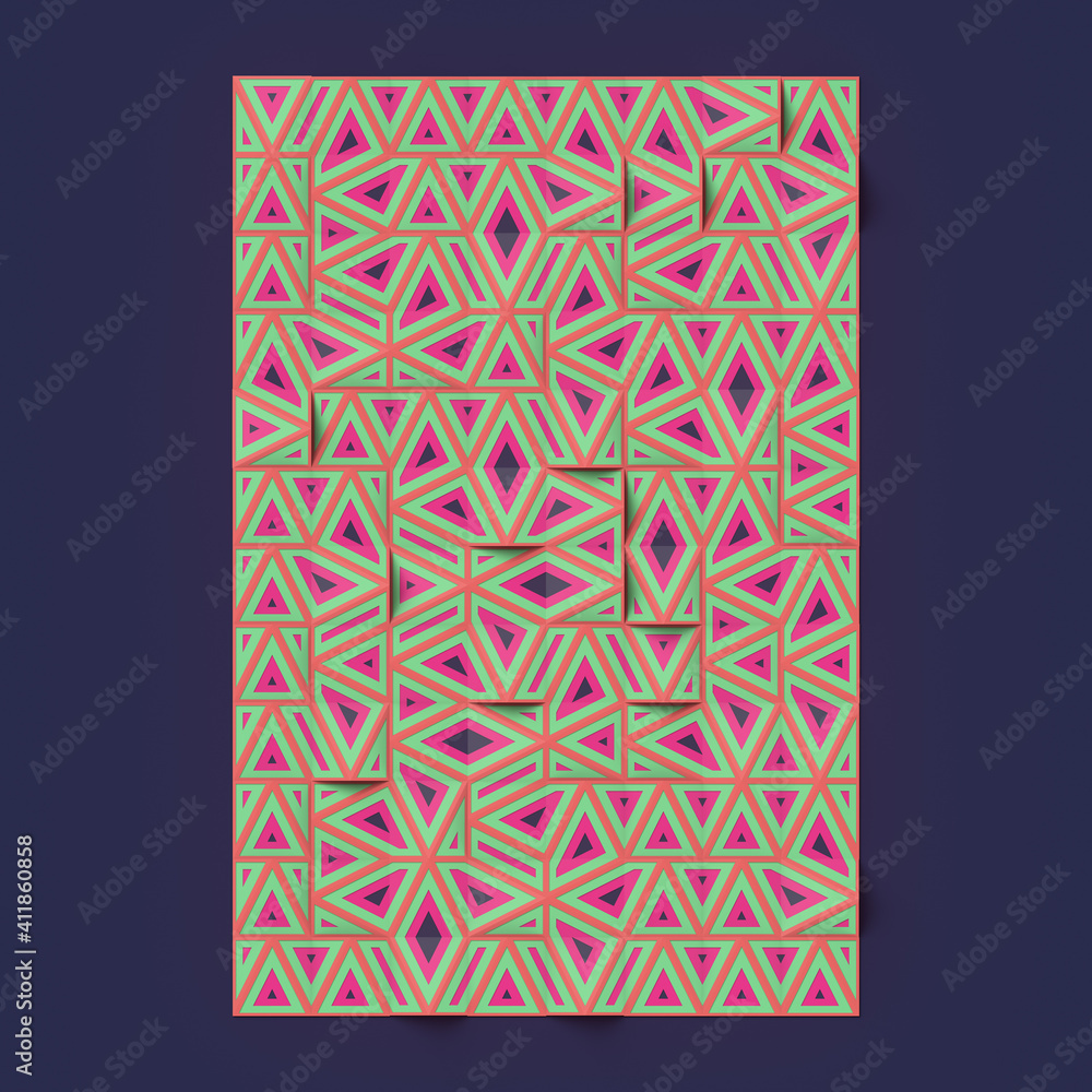 Aufkleber abstract 3d rendering rectangle with a pattern of randomly arranged geometric shapes. modern art dig