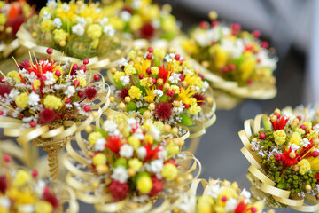 Traditional Lithuanian Easter palms known as verbos sold on Easter market in Vilnius. Lithuanian capital's annual traditional crafts fair is held every March on Old Town streets.
