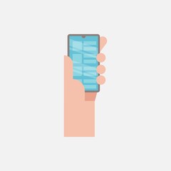 Man hand holding smartphone Flat design hand with phone icon , vector illustration