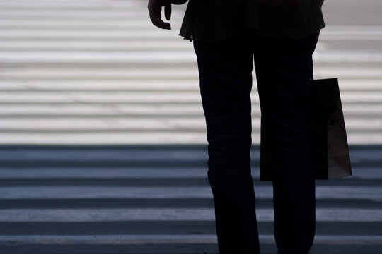 Pedestrian Waiting To Cross Street At Pedestrian Crossing, Tôkyô, Japan