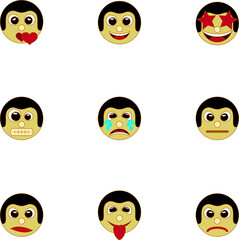 some symbolic facial character patterns. smile, happy, sad, crying, silent, amazed, falling in love, teasing, angry, and silly.