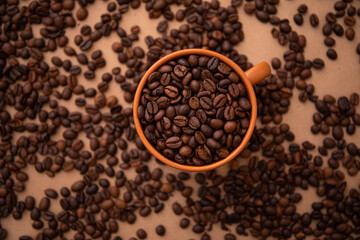 coffee beans and cup. Coffee cup. 