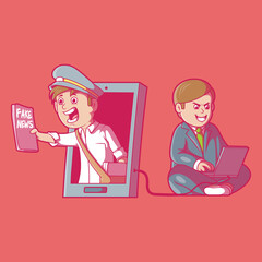 Fake news vector illustration. Technology, information, connection, corruption design concept.