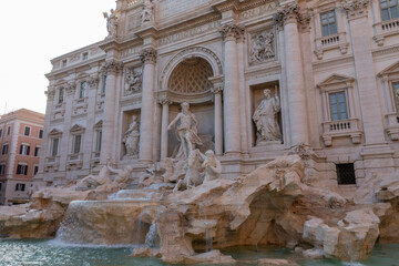 Panoramic view of Trevi Fountain in the Trevi district in Rome