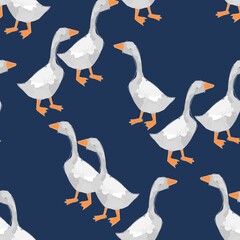 Seamless pattern hand drawn cute goose vector illustration bird