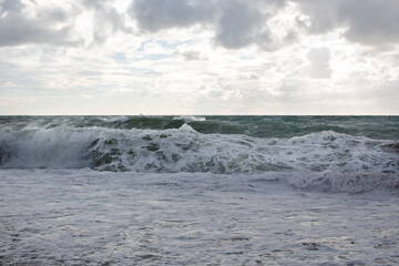 Storm at sea and big waves