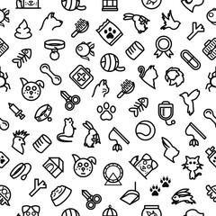 Seamless pattern Abstract Doodle Elements Hand Drawn Collection Pets Animal Vector Design Style Background Dog Cat Bone Food Training Caring Grooming  Illustration Icons