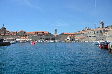 Fototapeta na wymiar View of the old port of Dubrovnik from the water