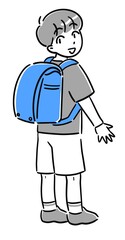 ランドセルを背負って振り向く男の子