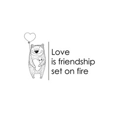 Card illustration about Love. Vector sketch and Quotes