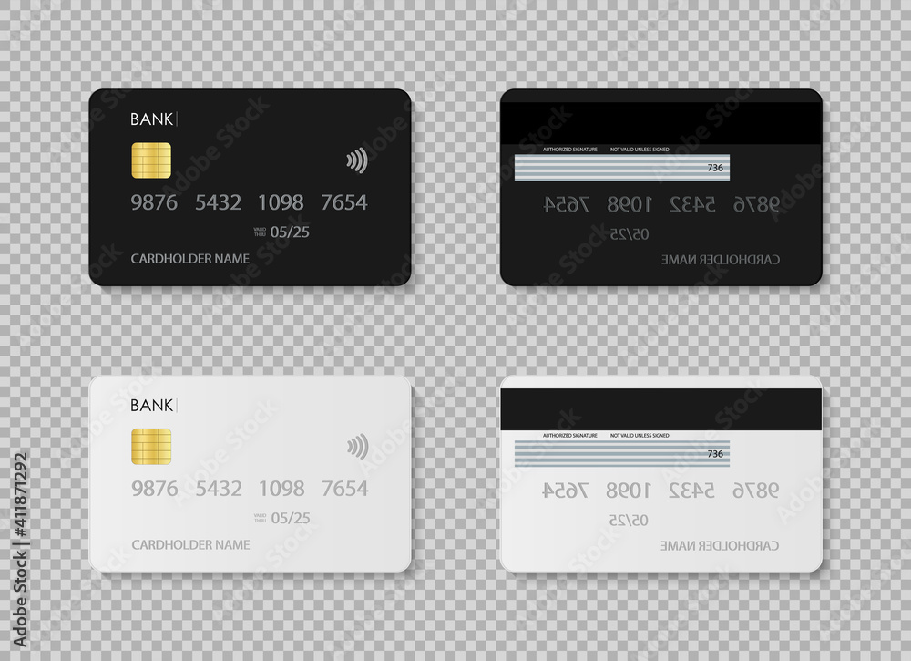 Wall mural credit card. debit card. design of template plastic card for bank in front and back. mockup with chi