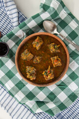 Chashushuli spicy meat stew with vegetables traditional Georgian cuisine on the table