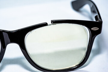 Close up of Broken glasses on White Background.