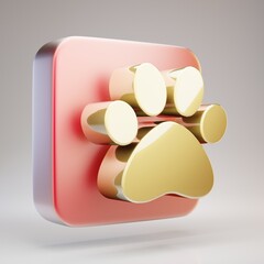 Paw icon. Golden Paw symbol on red matte gold plate.